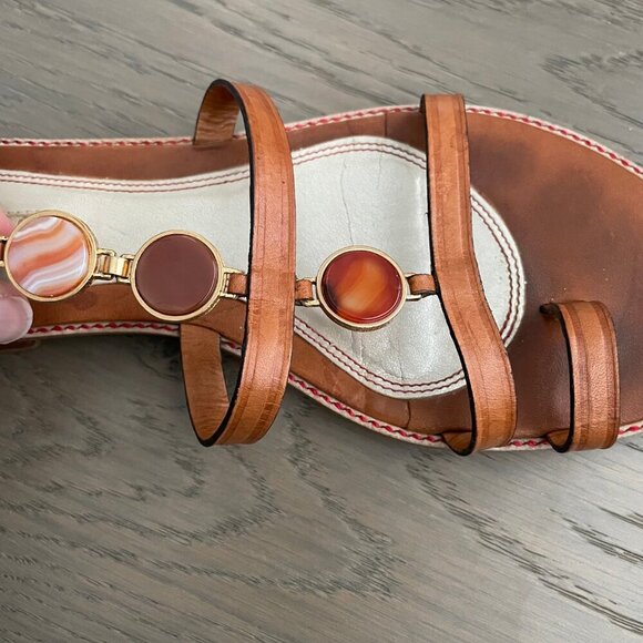 Unisa Galia Gladiator Leather Sandals Glass Medallion Detail Tan Orange Sz 9 - Picture 7 of 11